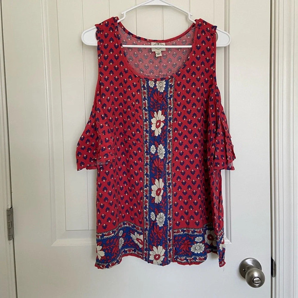 EUC | St. John’s Bay women’s patterned shoulder cutout blouse —‎ large - Picture 1 of 6